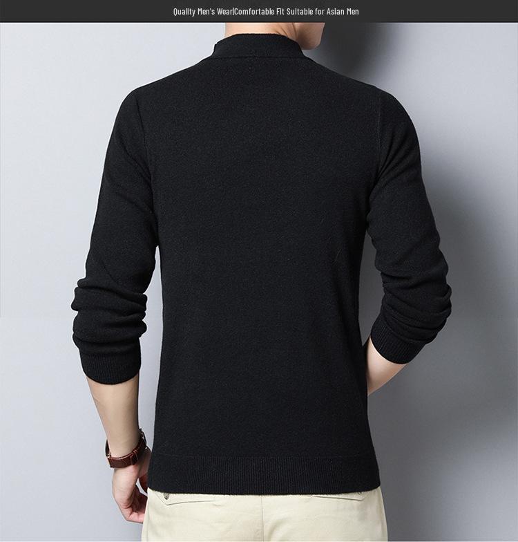 Мужской осенне-зимний свитер с круглым вырезом и полувысоким воротником - вязаная базовая рубашка для среднего и молодого возраста
