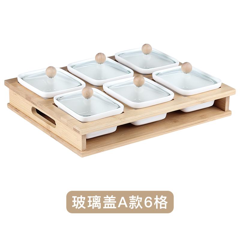 Белая керамическая тарелка для закусок Поднос для закусок Деревянная крышка Стеклянная крышка Деревянные поддоны Набор тарелок для закусок Сухофрукты Фруктовая чаша Поднос для конфет