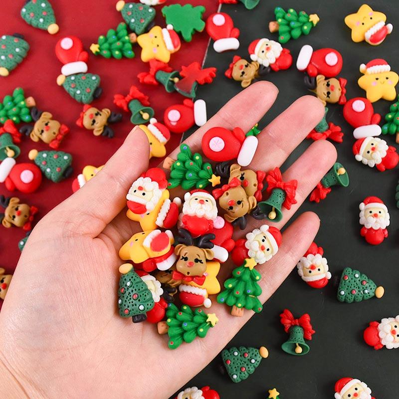 20 шт. Мини-рождественские фигурки из смолы, милые олень, рождественская елка, Санта-Клаус, кабошон с плоской задней частью, украшения своими руками, новогодние подарки