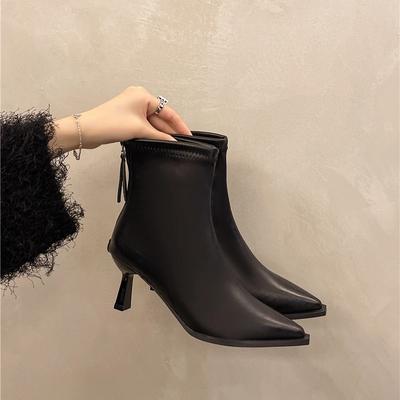 Мода 2024 года, женские ботильоны с острым носком, модные элегантные туфли из мягкой искусственной кожи, женские современные короткие ботильоны на толстом каблуке