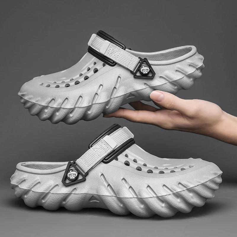 Сандалии мужские, большие размеры, без шнуровки, уличная пляжная летняя обувь, медицинские сабо, повседневные дышащие мужские сандалии с отверстием