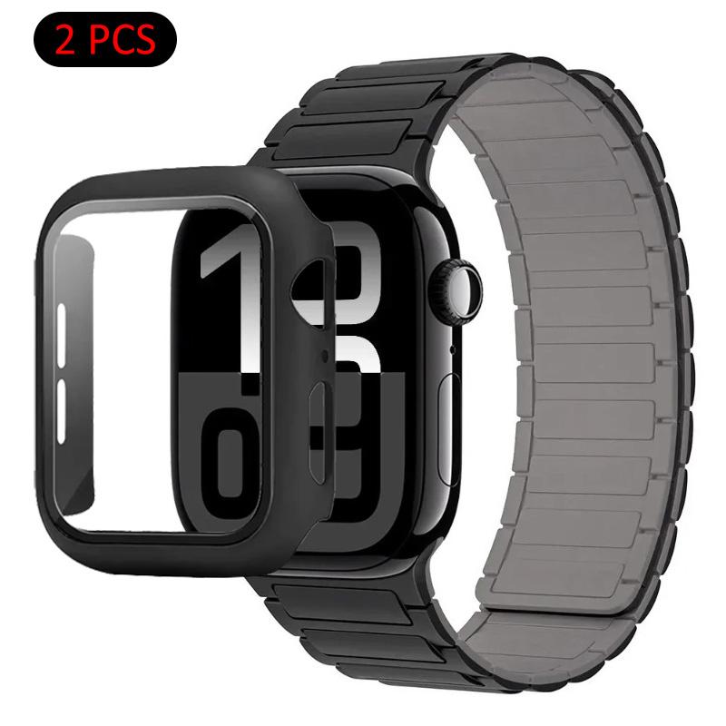 Силиконовый ремешок+Чехол для Apple Watch Ultra 3/2/1 49 мм 11 10 46 мм 42 мм Магнитный ремешок iWatch 9 8 7 45 мм 41 мм 6 5 SE 44 мм/40 мм Защитный чехол