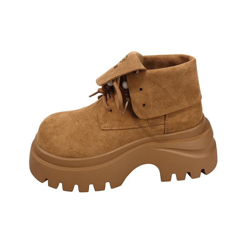 Ботинки Мартин на толстой подошве, увеличивающие рост, в британском стиле, женские, 2025, новые осенние, ретро, универсальные короткие ботинки, два варианта носки, ботинки, стройнящие ноги