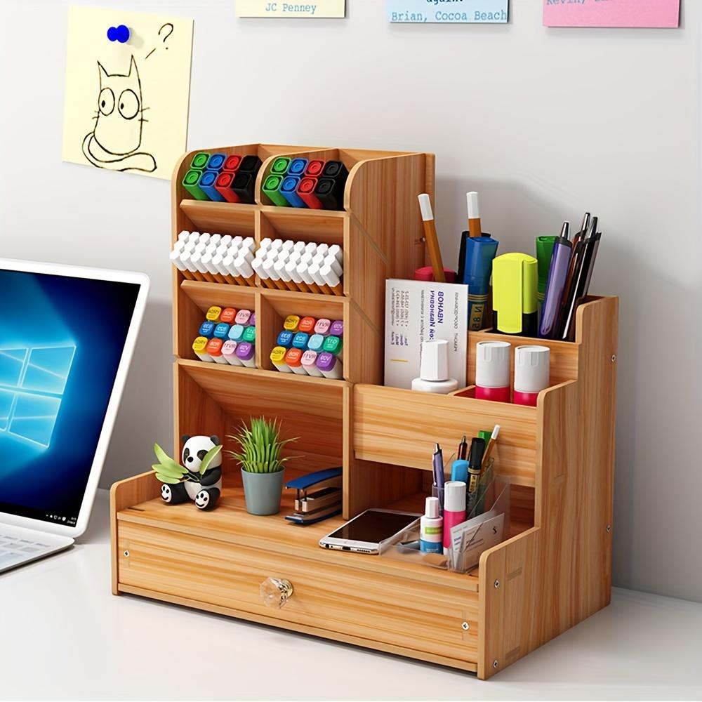 1PC Wooden Pen Holder Stationery Storage Box Office Learning Desktop Organizer