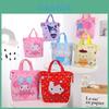 Kuromi Pochacco Heart Theme Casual Tote With Drawstring Closure For Daily Use