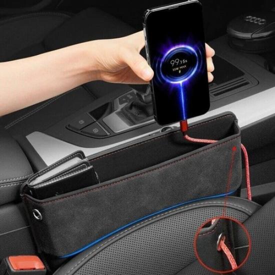 Suede Seat Side Storage Pocket for Car Seats Gap Filler Organizer Box Pu Leather