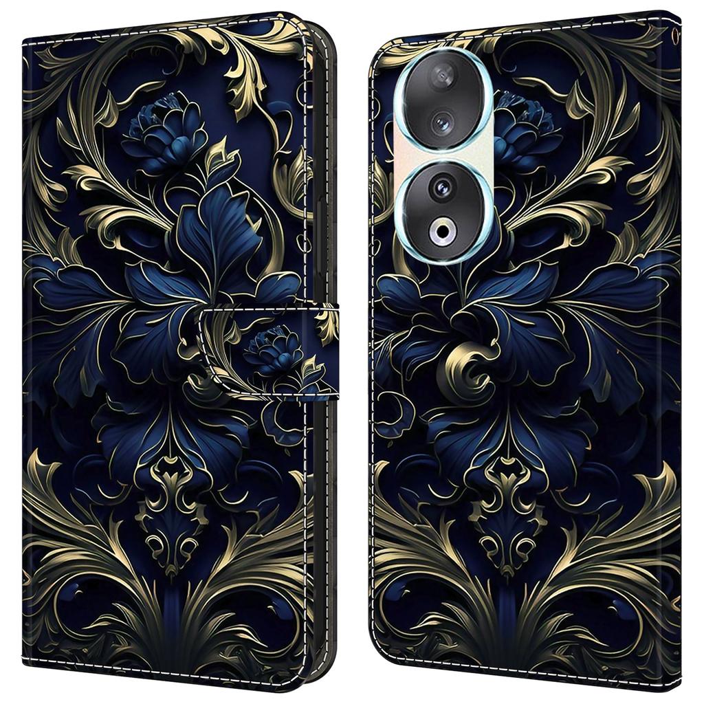 For Honor 90 Phone Case Pattern Print Magnetic Clasp Scratch-resistant Leather Cover