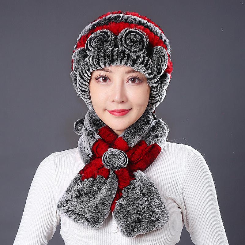 Fur Hat Female Winter Rex Rabbit Hair Middle Old Lady Warm Grandma Hat Mother Hat Old Man Hat Hair Scarf