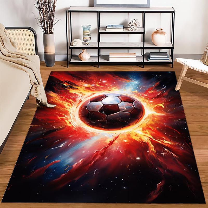 Fiery Soccer Ball Carpet with Space Background for Home Decor Suitable for use as an anti-slip for living room bedroom sofas