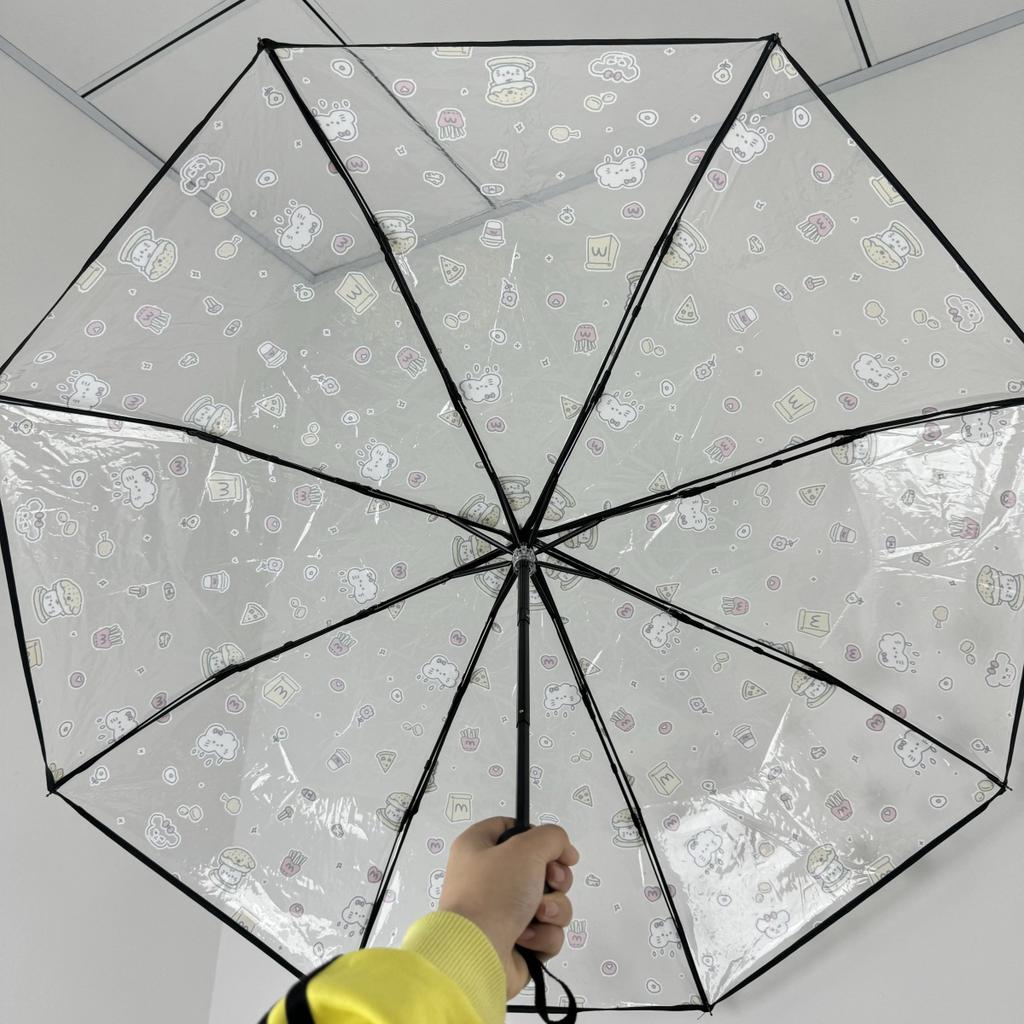 1 Stick Figure Pattern Pvc Transparent Umbrella, Automatic and Manual Options, Suitable for Travel and Commuting