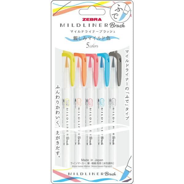 (Я куплю всё) Zebra Mildliner Щеточка Дружелюбные Мягкие Цвета На Водной Основе Набор из 5 Цветов WFT8-N-5C-N 3