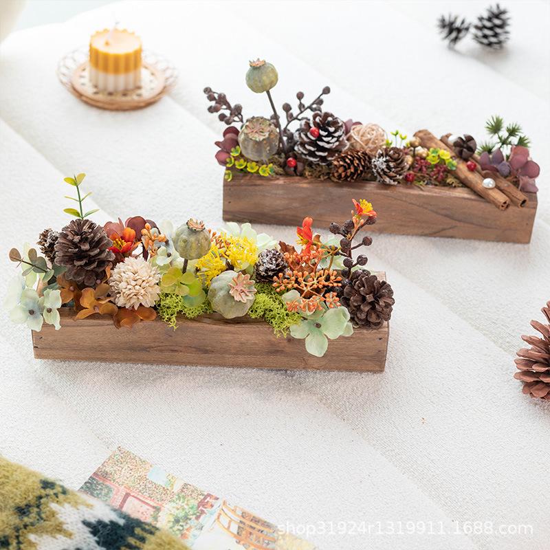 Aying Light Luxury Potted Shoe Cabinet Dining Table with French Retro Artificial Flower Decorations