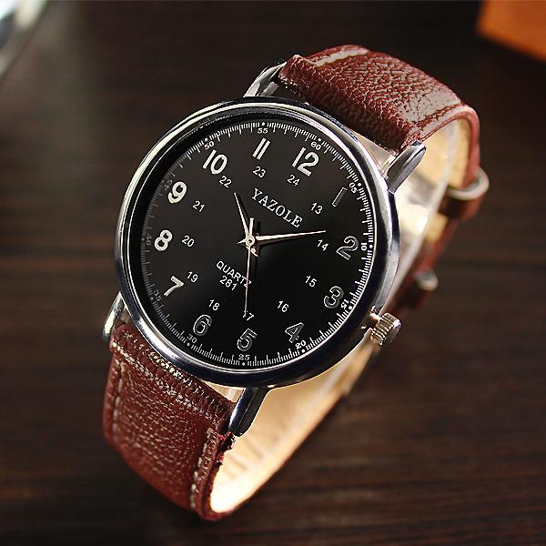 Fashion Top Luxury Brand Watch Men & Women Brown Leather Black Dial Analog Wrist Watch Sports Watches Male Ladies