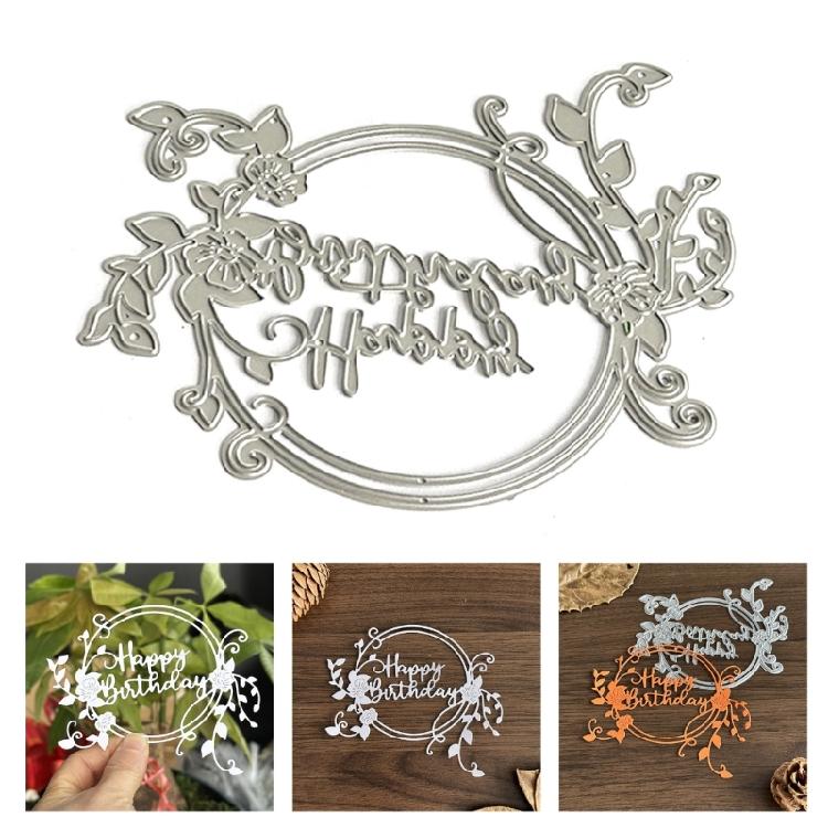 Wreath Cutting Dies for Photo Scrapbooking Card Making Decorations Embossing Stencils Happy Birthday Die Cuts