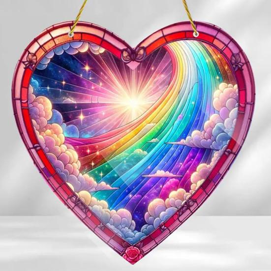 Love Heart Sun Catcher, окрашенный акриловый оконный подвесной орнамент, в форме сердца, для балкона, крыльца, двора