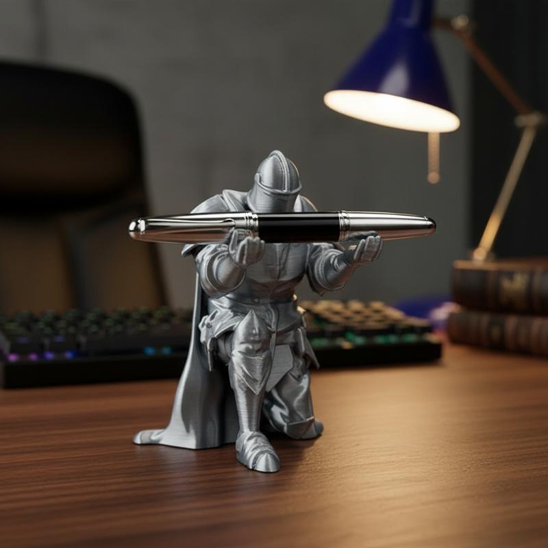 Office Pen Holder Knight Style Creative Desk Organizer Medieval Kneeling Figurine Resin Stand Home Study Decor