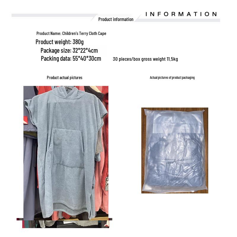 Microfiber Kids' Quick-Dry Hooded Bath Poncho Towel for Swimming and Surfing - Windproof and Warm