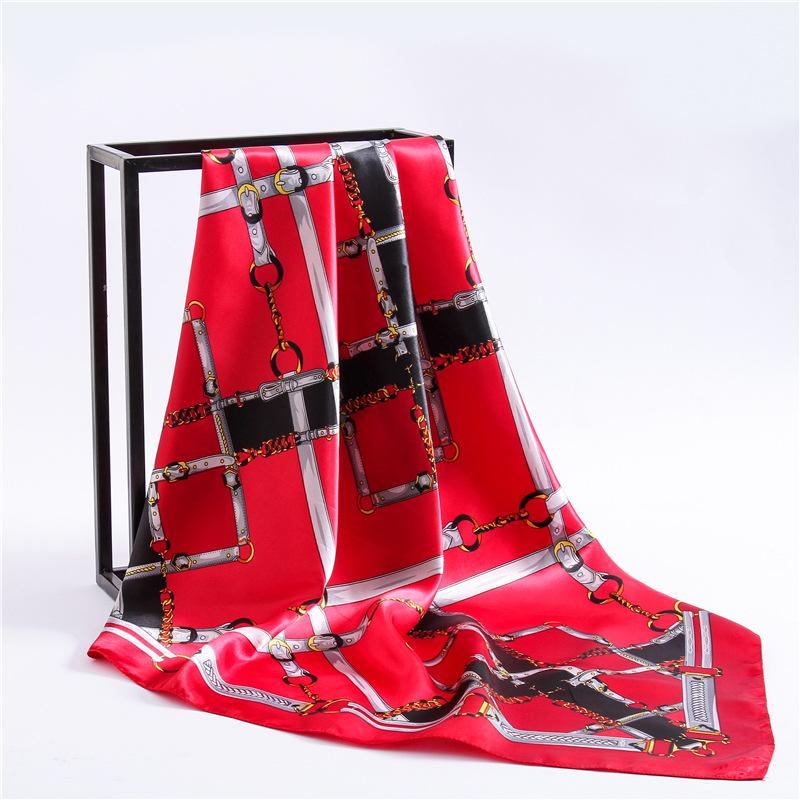 Fashion Hijab Scarf For Women Print Silk Satin Hair Scarfs Kerchief 90*90cm Square Neckerchief Headband Scarves For Ladies