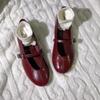 Leather Version Za Retro Round Head Small Red Shoes Women's Flat Ballet Shoes Versatile Light Mouth Mary Jane Shoes Women's Single Shoes
