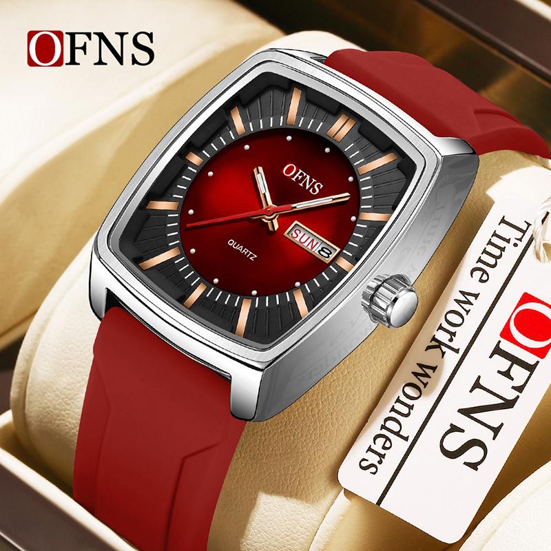 Fashion Ofns Brand New 1598 Silicone Strap Luxury Men Business Leisure Watch Night Light 3atm Waterproof Quartz Double Calendar