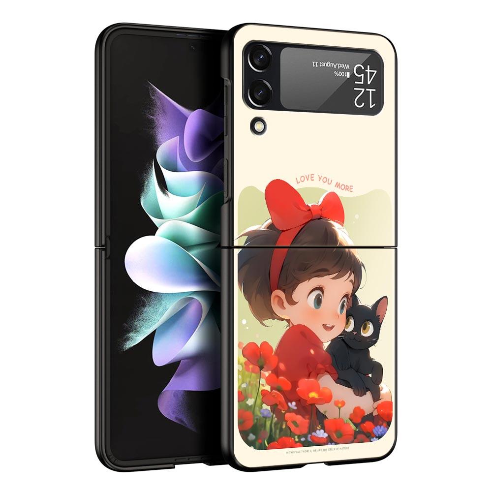 Милый мультяшный черный кот Чехол для телефона Samsung Galaxy Z Flip3 Flip4 Flip5 Чехол-оболочка Для Z Flip 3 4 5 6 7 Жесткая складная крышка