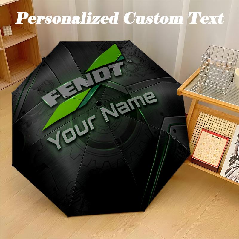 Fendt Automatic 8‑ribs Umbrella, Custom Name Text Personalized Folding Umbrella Rain Sun Gift
