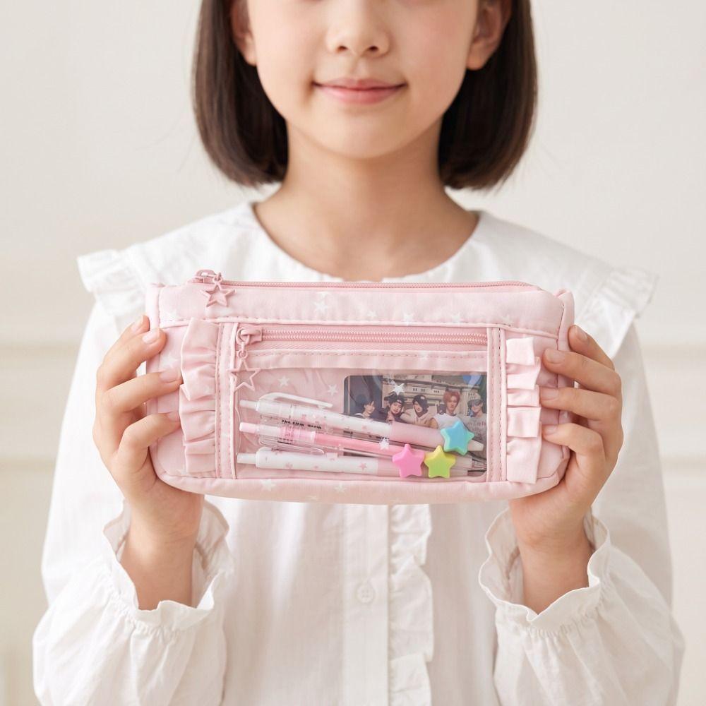 Large Capacity Star Pencil Case Printed Makeup Bag Trendy Pen Organizer Kids Gift