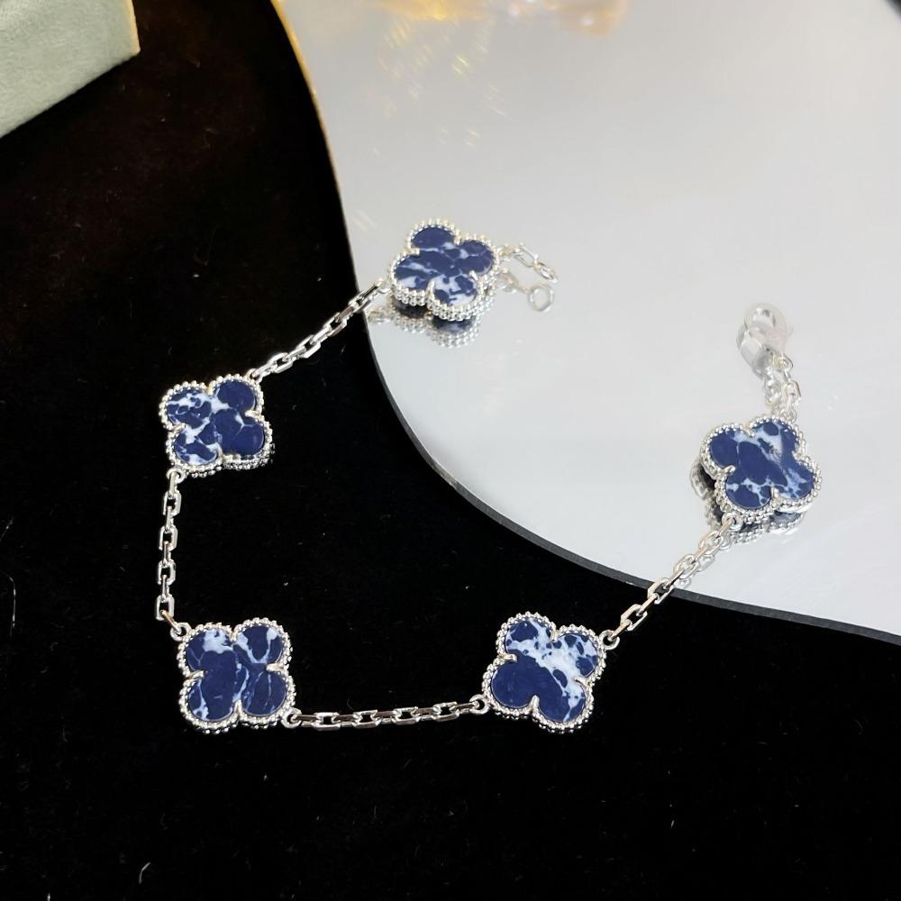 Браслет «Четырехлистный клевер» с пятью цветками, версия High, натуральный фиолетовый халцедон, лазерная CNC-резьба, 18 карат, не тускнеющий, женский браслет