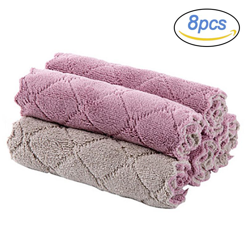 8PCS Microfiber Towel Absorbent Kitchen Cleaning Cloths Non-stick Oil Dish Towel Rags Napkins Tableware Household Cleaning Towel