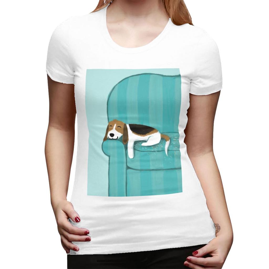 Happy Couch Dog Cute Beagle Throw TShirt for Women ONeck Streetwear T Shirts Womens Tees Short Summer Clothes Tops