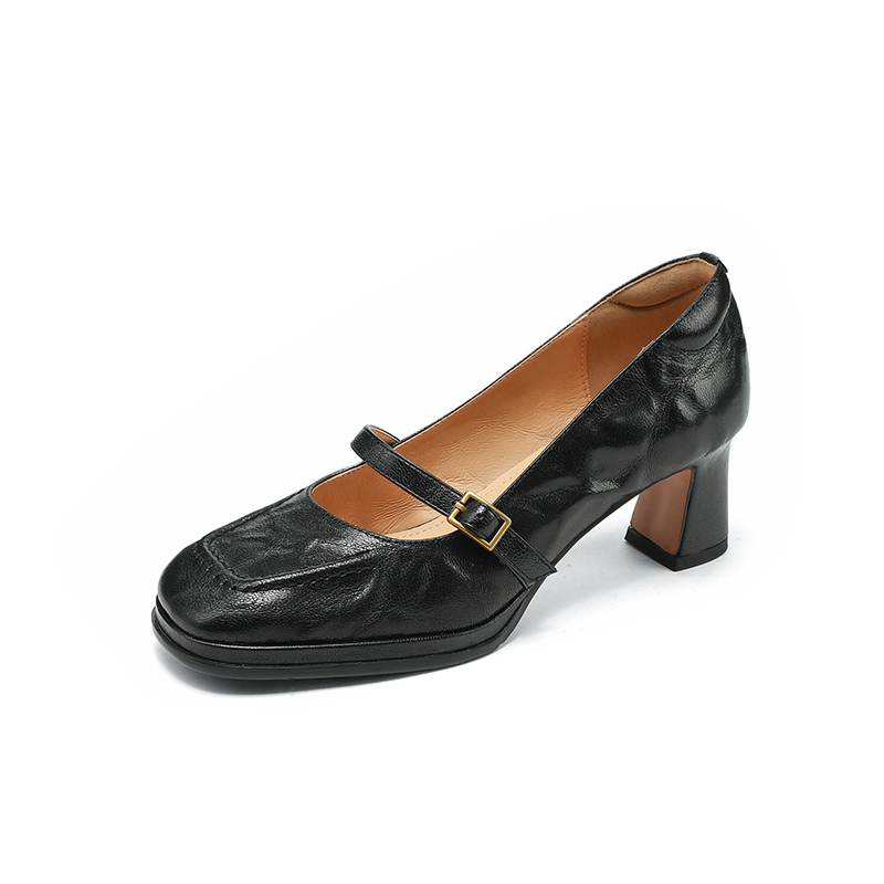 Krazing Pot Овчина Квадратный Носок Размер 40 Высокие Каблуки Металлическая Пряжка Декорация Модные Гладиаторы Осенние Туфли