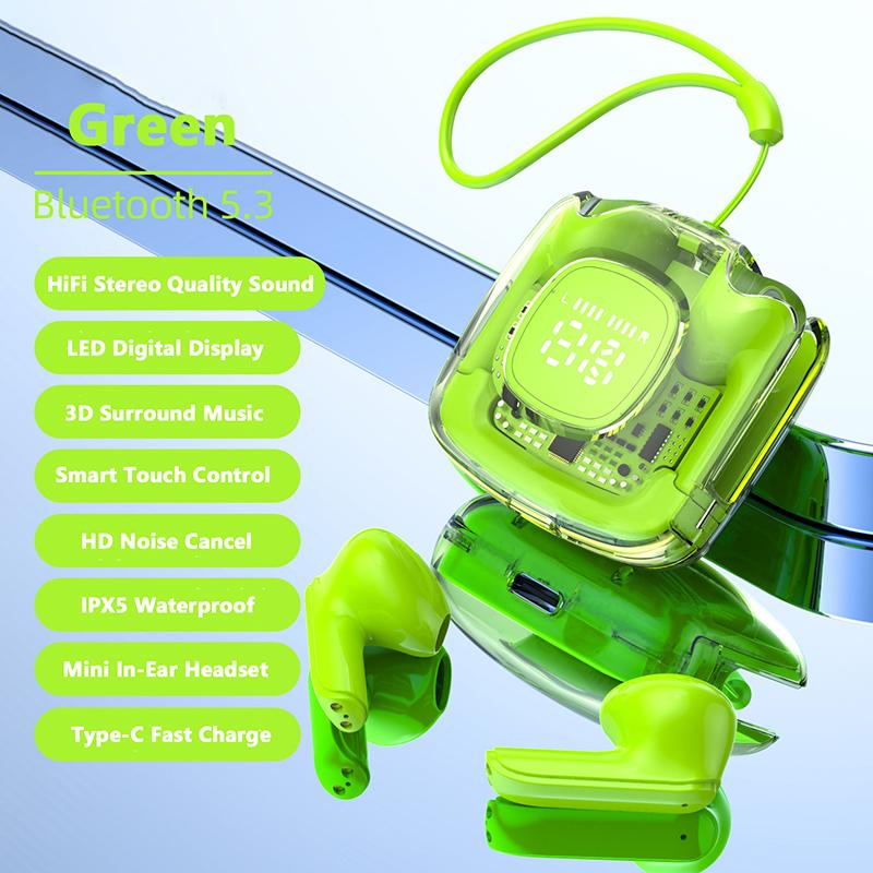 VAORLO Светодиодный цифровой дисплей, мини-наушники Bluetooth, Hi-Fi стерео музыка с HD-микрофоном, наушники с шумоподавлением для всех смартфонов