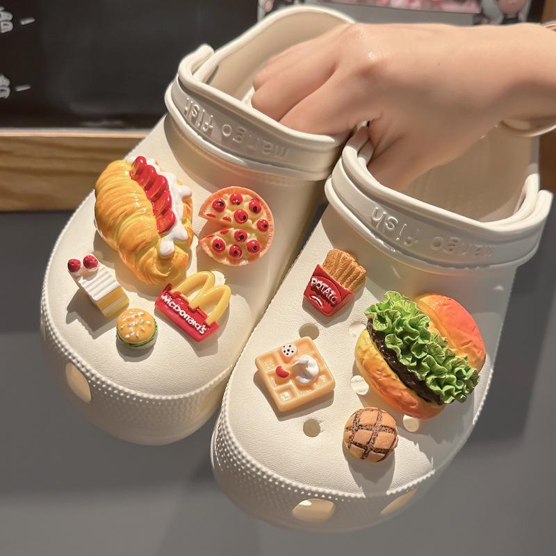 Украшения для сандалий и тапочек в виде пряжек для пиццы и гамбургера своими руками