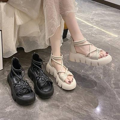 Босоножки для женщин Туфли на высоком каблуке Женская обувь Бант Лето 2025 Молния Обувь на каблуке Платформа Римский стиль Лодочки Лучшая H Повседневная обувь