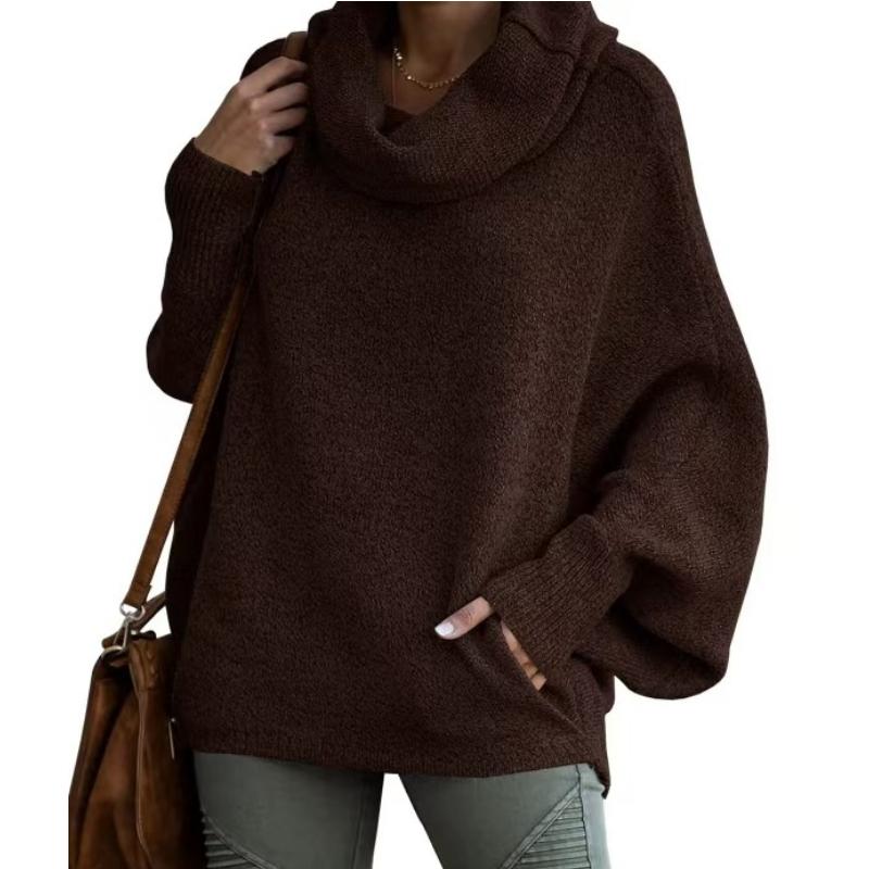 Модный женский однотонный свитер с высоким воротником, модный пуловер-фонарик, свободный повседневный свитер с длинным рукавом