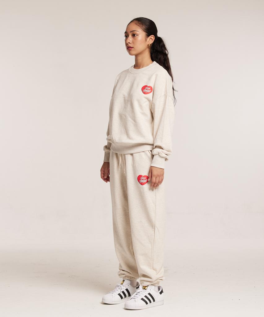 CREAM SODA LAB Human Highlight Heart Jogger Pants Oatmeal (Red)