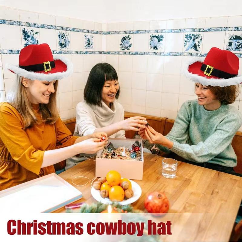 Santa Claus Party Christmas Cowboy Hat Western Red Felt Hats Wide Brim Cowgirl Hat Jazz Hat for Women Men Costume Accessories