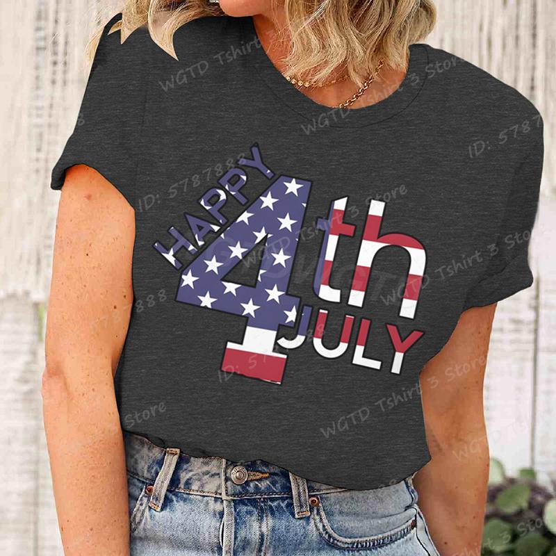 Happy 4th Of July Tshirts Independence Day T Shirts Summer Tshirt Casual Short Sleeve Tees Round Neck Tops Womens Clothing