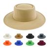 British Style Solid Color Big Brim Flat Top Top Top Hat French Fashion Jazz Flat Top Woolen Hat Felt Hat
