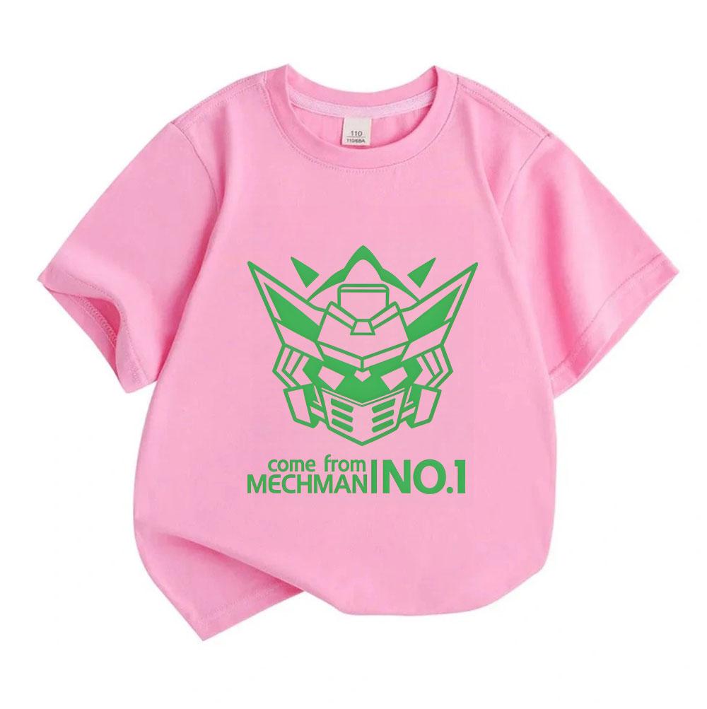 Kids Boys Girls 100% Cotton Crew Neck Short Sleeve T-Shirt, Cool Mecha Robot Head Graphic Casual Tees for Children Daily Wear Breathable Soft Summer T