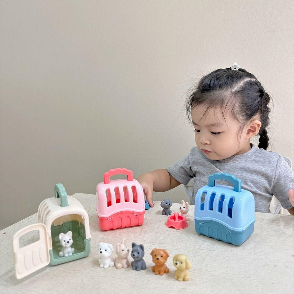 Scene Playing Dog Doll Set Pet Basket Dog Cage Toys Dog Dollhouse Toy Birthday Gift