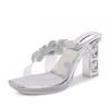 Fashion Liyke New Fashion Diamond Square High Heels Platform Slippers For Woman Crystal Flower Designer Sandals Transparent Shoes Women