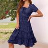 Womens Square Neck Tiered Summer Dresses Casual Floral Short Sleeved A-line Swing Flowy Dress Beach Boho Sundress