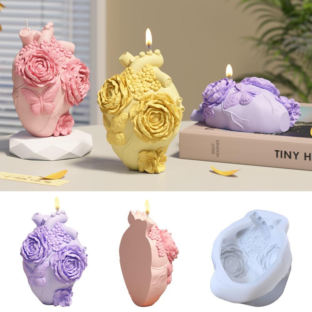 Embossed Butterfly Human Heart Candle Mold DIY Drip Glue Gypsum Flower Simulation Heart Organ Baking Silicone Mold