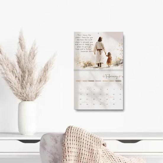 Настенный календарь 2025 года «Иисус», религиозное произведение искусства, настенный календарь, стихи из Библии, подвесной ежемесячный календарь для любителей Христа