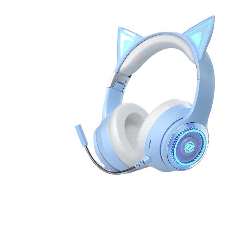 Светящиеся беспроводные Bluetooth накладные наушники с кошачьими ушками 2025 - Игровые и спортивные, Тяжелый бас, Совместимы с мобильными устройствами и ПК