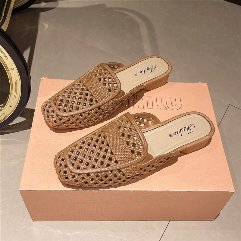 Новые классные тапочки Baotou Roman, женские летние модные плетеные свиные клетки, мягкая подошва, ретро-полые одинарные туфли, женская обувь