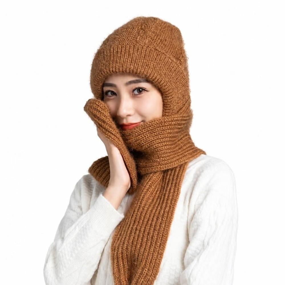 Solid Color Knit Beanie Scarf Soft Stretch Knit Beanie With Scarf Street Style
