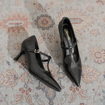 Ретро нишевые туфли-лодочки на высоком каблуке женские тонкие каблуки 2025 весна и лето новые туфли для работы Т-образной формы с неглубоким вырезом