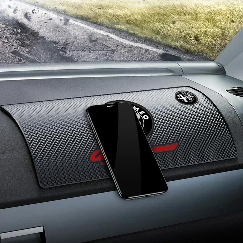 Car Logo Non Slip Mat Auto Dashboard Sticky PVC Pad For Alfa Romeo Giulia Stelvio Giulietta 156 159 147 Mito Tonale Brera Dis